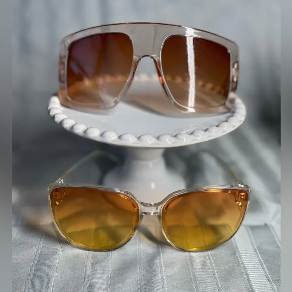 🔥❤️🔥 2 Oversized Retro Pairs of Sunglasses Tinted Lenses Photos Included…
